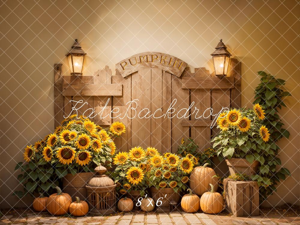 On Sale Kate Autumn Sunflower Pumpkin Barn Door Backdrop Designed by Emetselch -UK