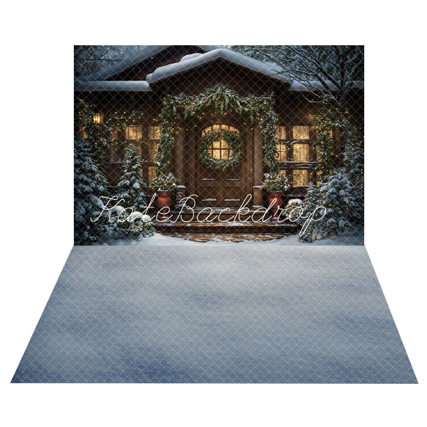 Kate Winter Christmas Brown Modern Cabin Backdrop+Dark Grey Snow Floor Backdrop -UK