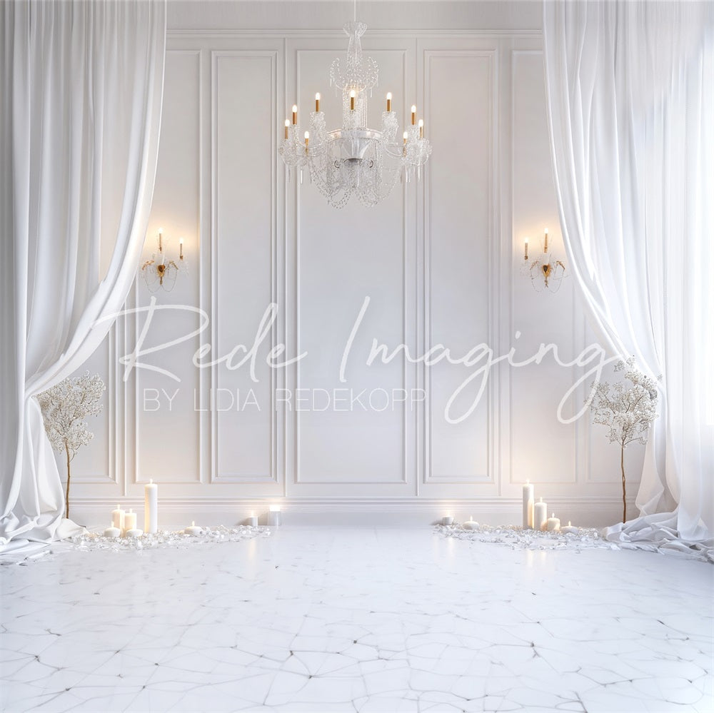 On Sale Kate Retro Elegant White Curtain Chandelier Backdrop Designed by Lidia Redekopp -UK
