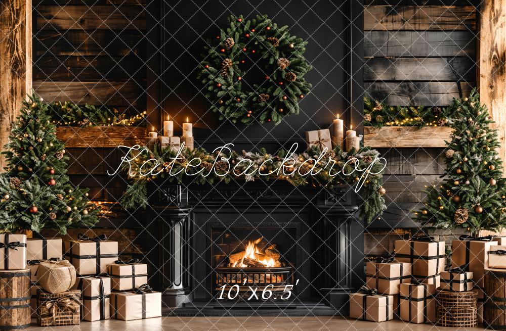 Kate Christmas Gifts Black Fireplace Wooden Wall Backdrop Designed by Emetselch -UK