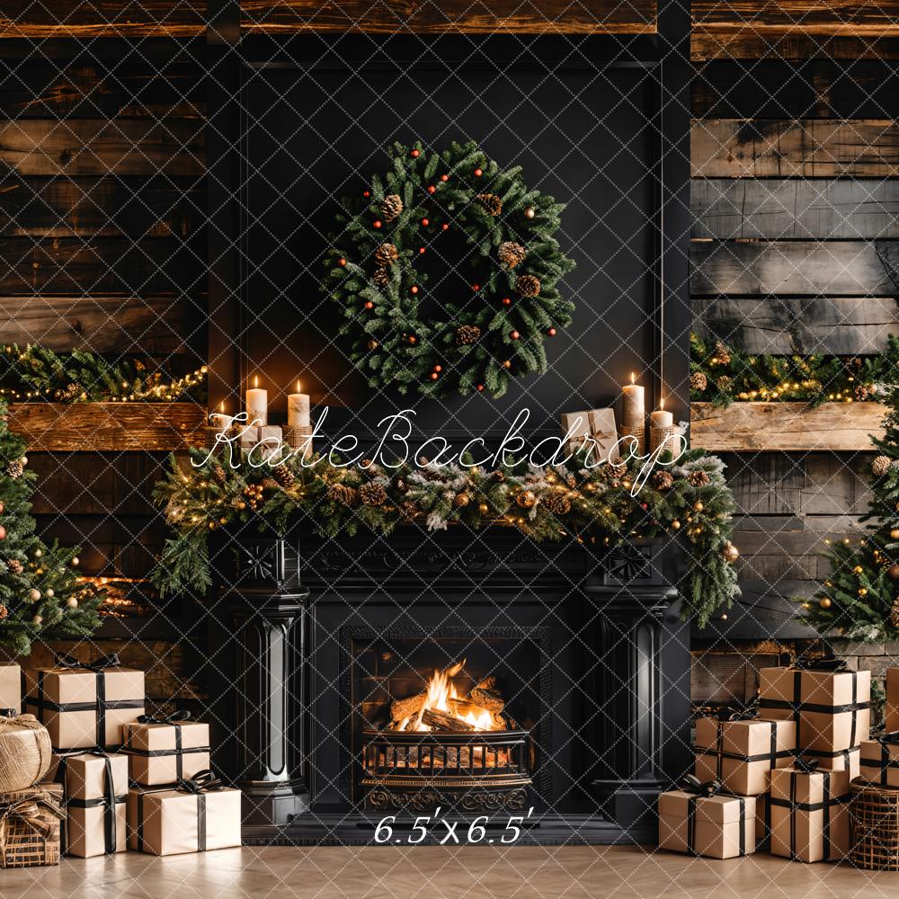 Kate Christmas Gifts Black Fireplace Wooden Wall Backdrop Designed by Emetselch -UK