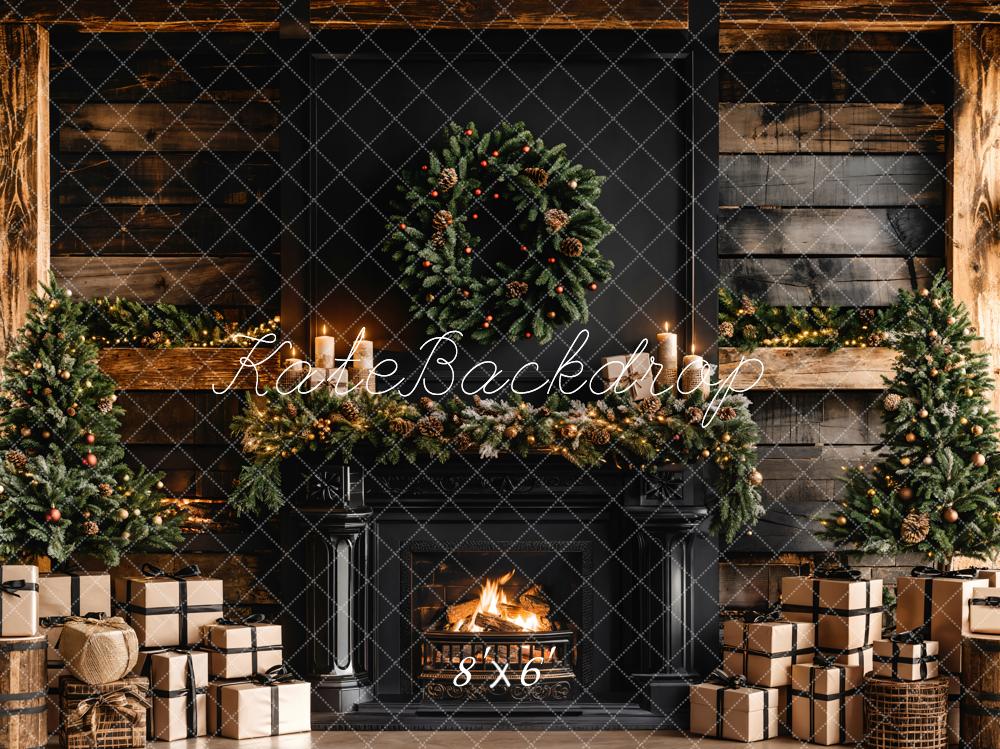Kate Christmas Gifts Black Fireplace Wooden Wall Backdrop Designed by Emetselch -UK