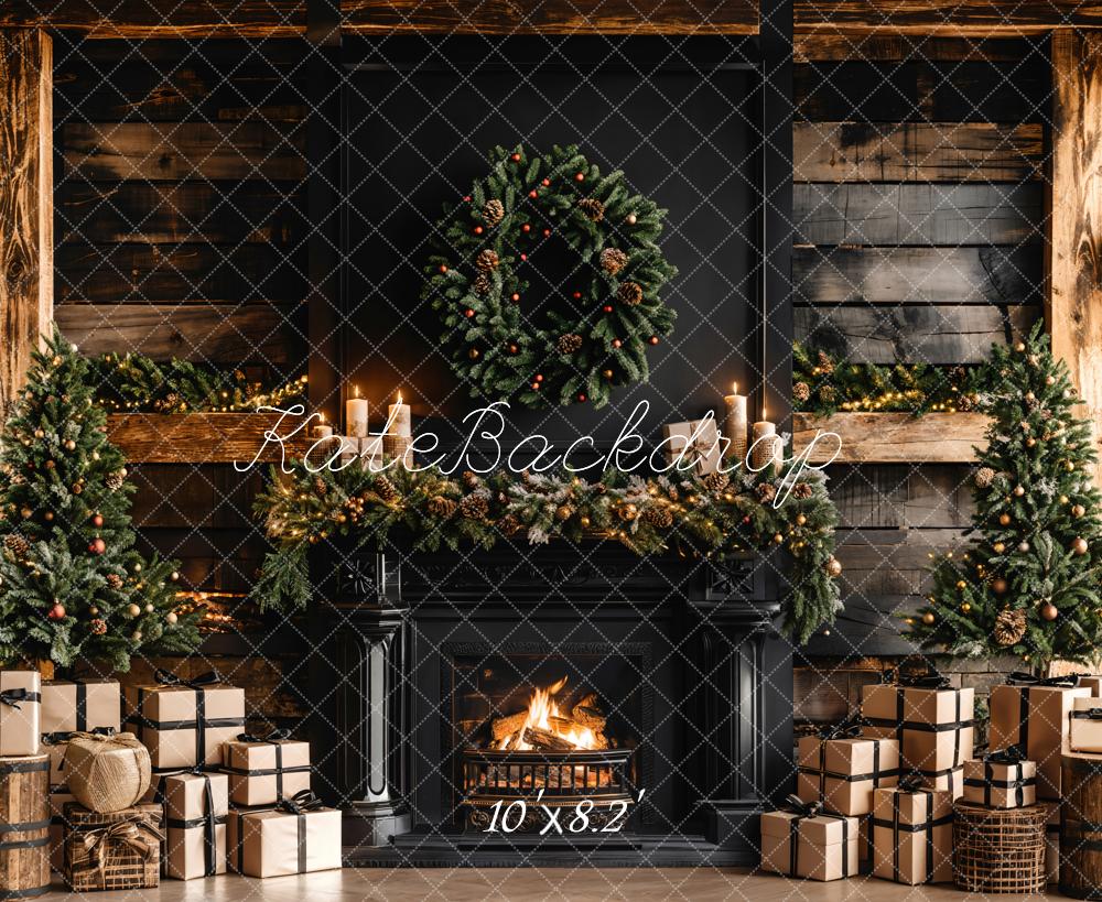 Kate Christmas Gifts Black Fireplace Wooden Wall Backdrop Designed by Emetselch -UK
