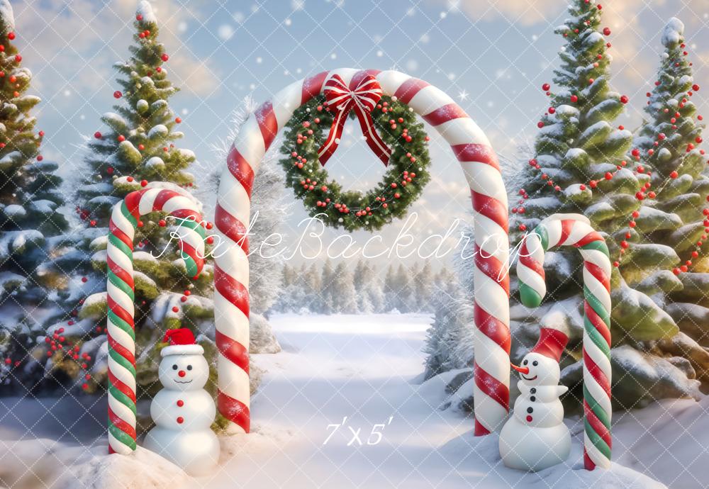 Kate Christmas Tree Snowman Candy Arch Backdrop Designed by Chain Photography -UK