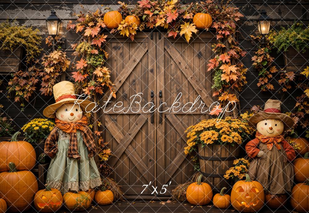 Kate Halloween Pumpkin Scarecrow Barn Door Backdrop Designed by Emetselch