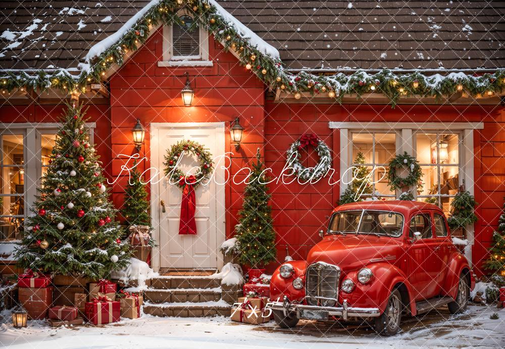 Kate Christmas Outdoor Red House Car Backdrop Designed by Emetselch