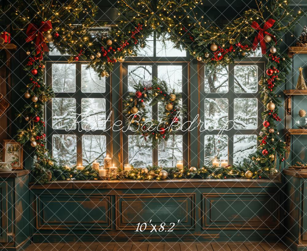 Kate Christmas Vintage Green Kitchen Backdrop Designed by Emetselch -UK