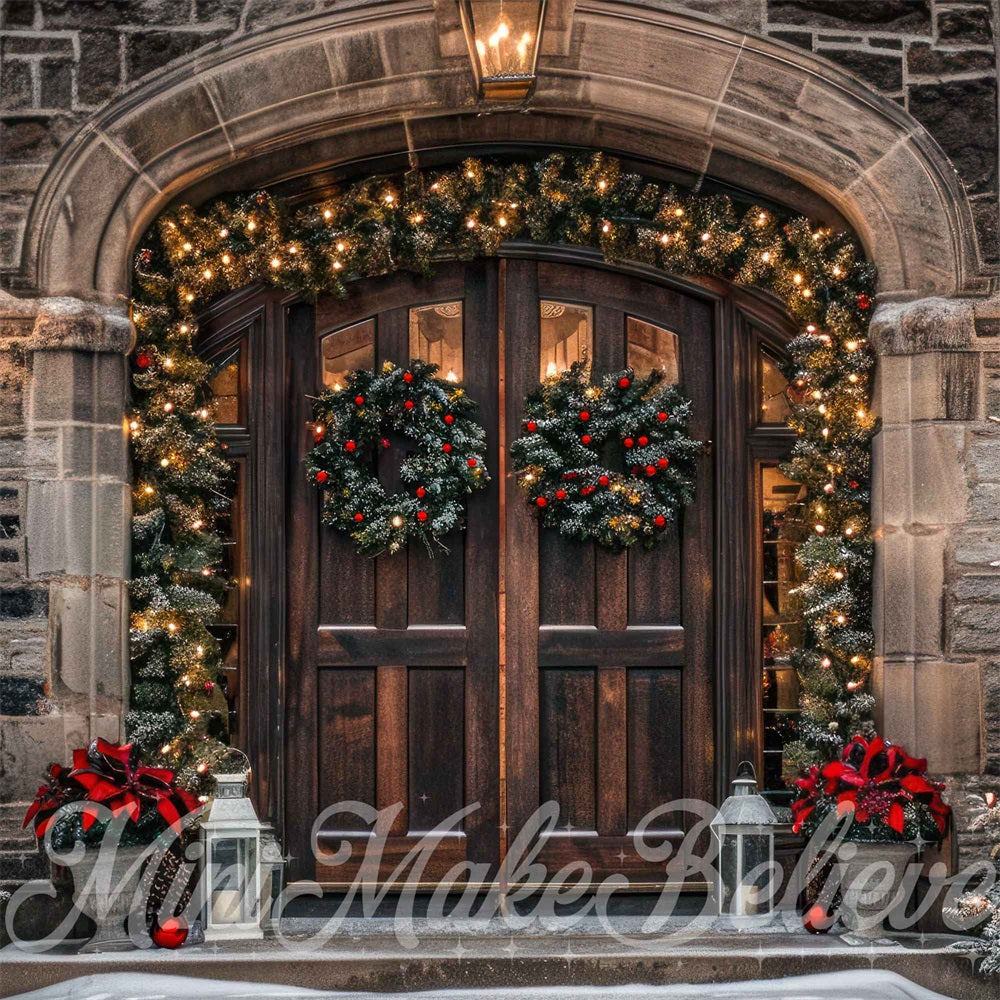 Kate Christmas Brown Arched Stone Castle Door Backdrop Designed by Mini MakeBelieve -UK