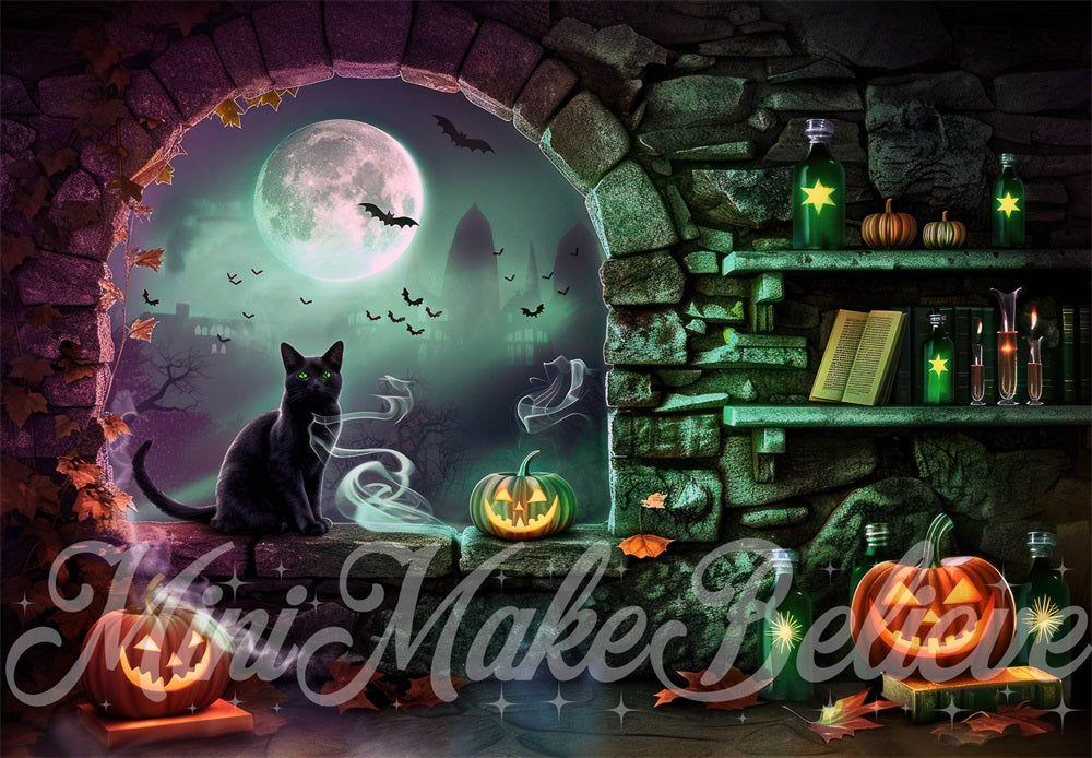 Kate Halloween Stone Arched Witch Room Backdrop Designed by Mini MakeBelieve
