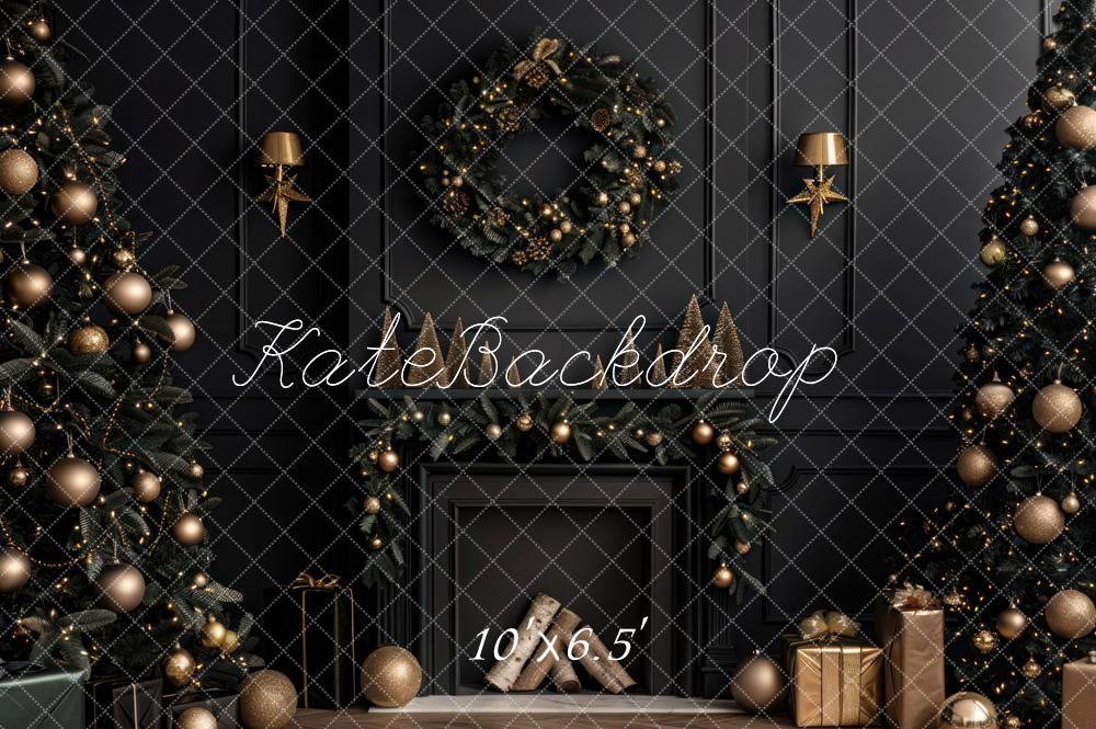 Kate Christmas Black Modern Fireplace Backdrop Designed by Mini MakeBelieve