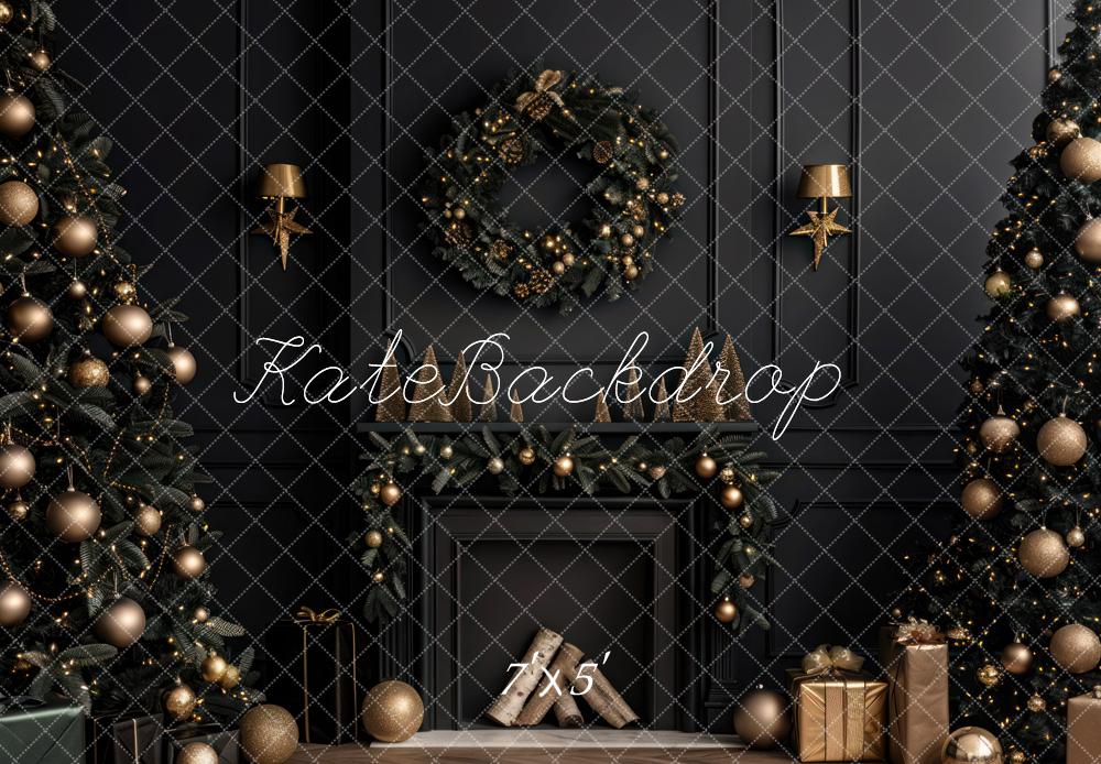 Kate Christmas Black Modern Fireplace Backdrop Designed by Mini MakeBelieve