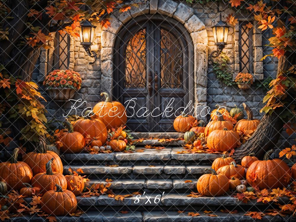 Kate Autumn Pumpkin Retro Stone Castle Backdrop Designed by Chain Photography -UK