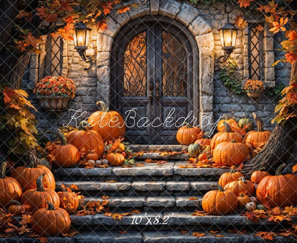 Kate Autumn Pumpkin Retro Stone Castle Backdrop Designed by Chain Photography -UK