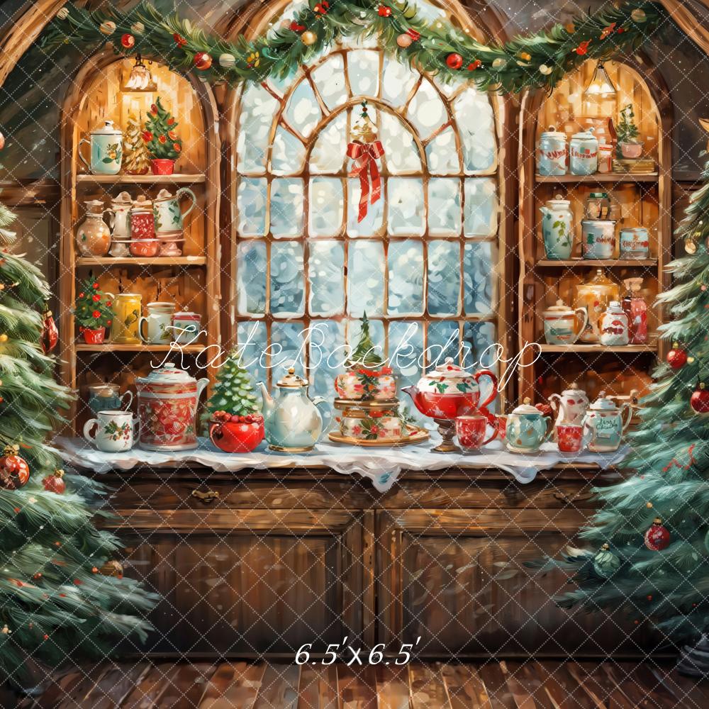 Kate Christmas Tree Watercolor Retro Kitchen Backdrop Designed by GQ -UK