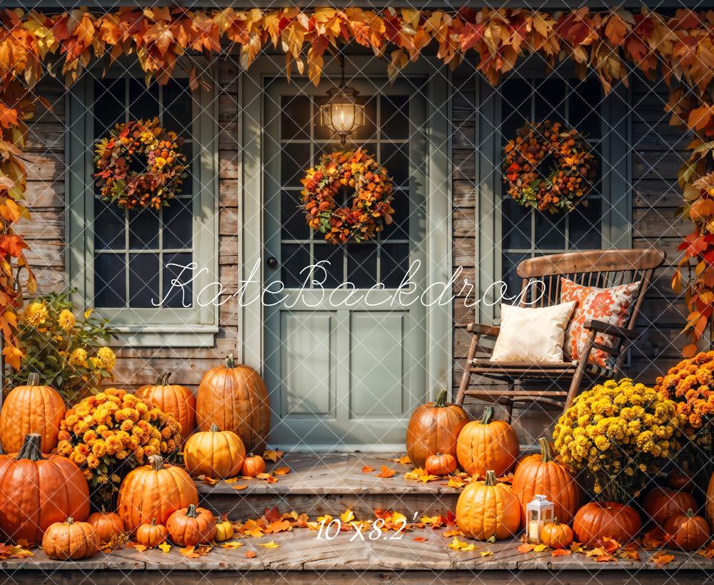 Kate Autumn Yard Pumpkin Wooden House Backdrop Designed by Chain Photography -UK