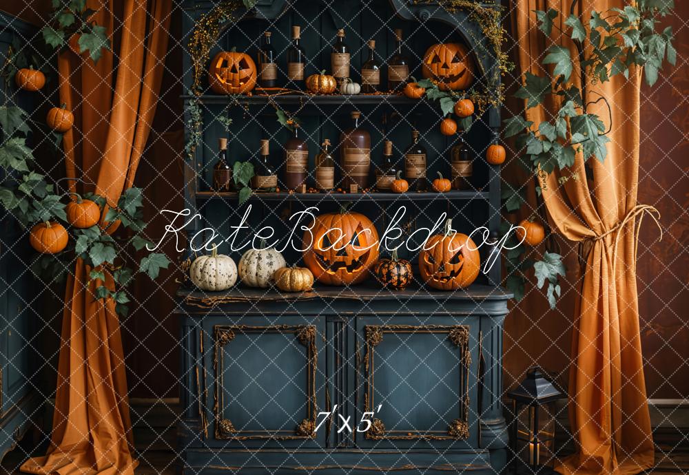 Kate Halloween Pumpkin Curtain Retro Cabinet Backdrop Designed by Emetselch