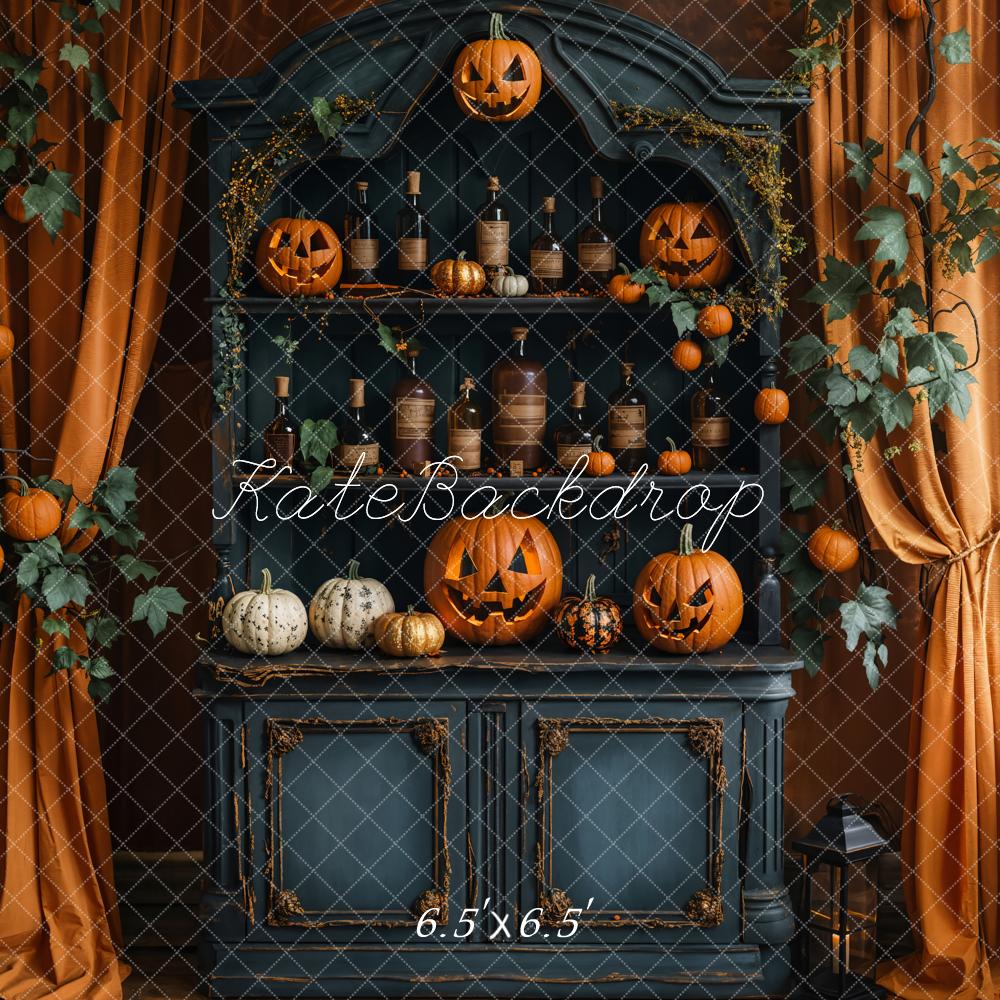 Kate Halloween Pumpkin Curtain Retro Cabinet Backdrop Designed by Emetselch