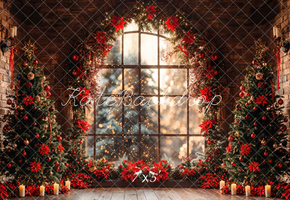Lightning Deals Kate Christmas Tree Arched Window Brick Wall Backdrop Designed by Emetselch -UK