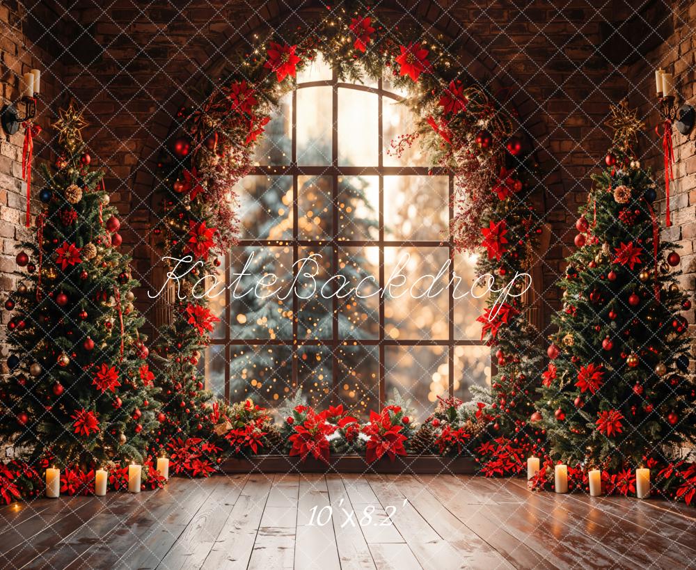 Lightning Deals Kate Christmas Tree Arched Window Brick Wall Backdrop Designed by Emetselch -UK