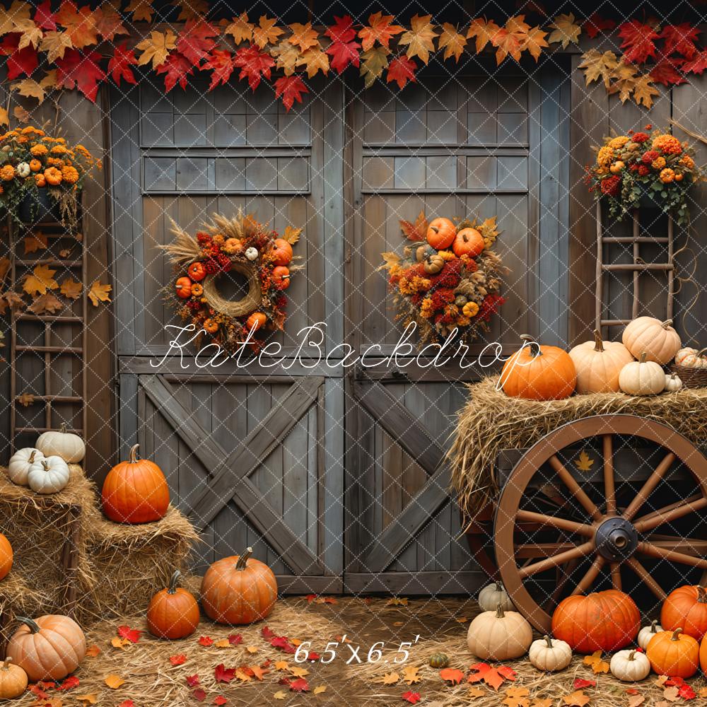 On Sale Kate Autumn Barn Wood Door Maple Pumpkin Backdrop Designed by Emetselch -UK