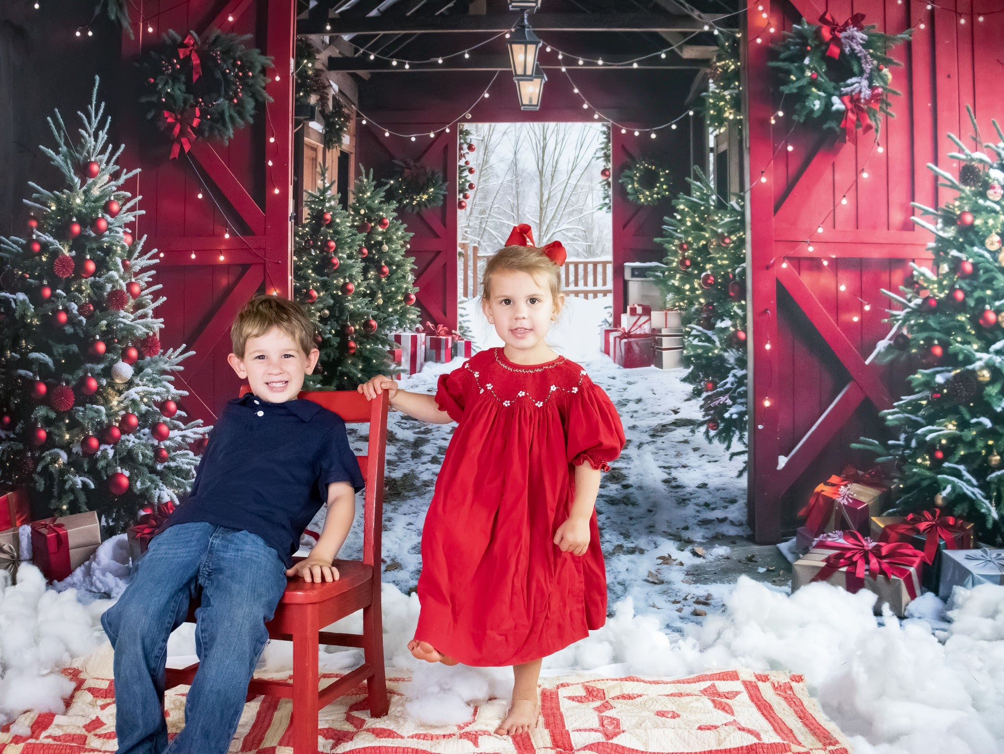 Kate Christmas Red Barn Winter Backdrop Designed by Emetselch -UK