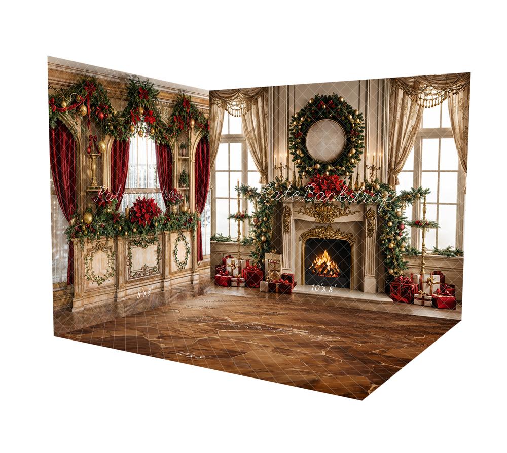 Kate Christmas Fireplace Retro Curtain Window Wreath Room Set -UK