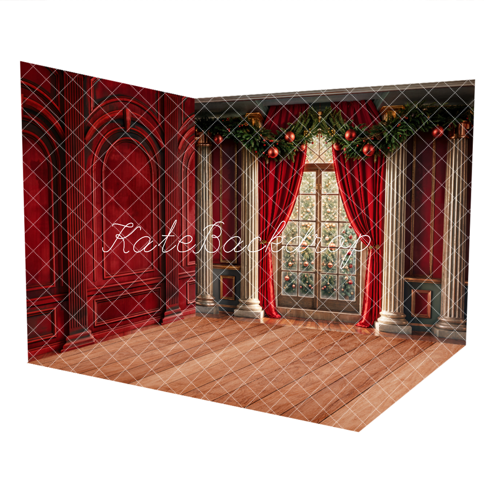 Kate Christmas Arched Window Red Retro Wall Room Set -UK