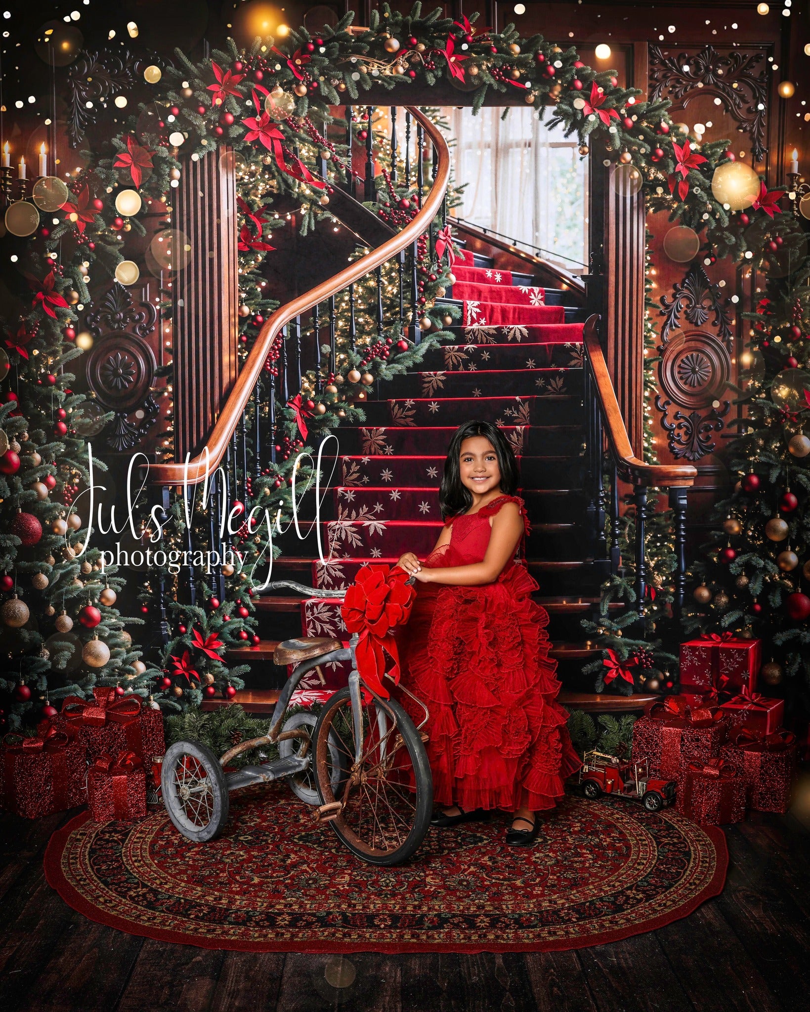 Lightning Deals Kate Christmas Tree Vintage Stairs Backdrop Designed by Emetselch -UK