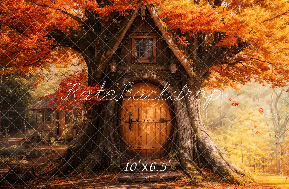 Kate Autumn Maple Leaves Treehouse Forest Backdrop Designed by Emetselch -UK