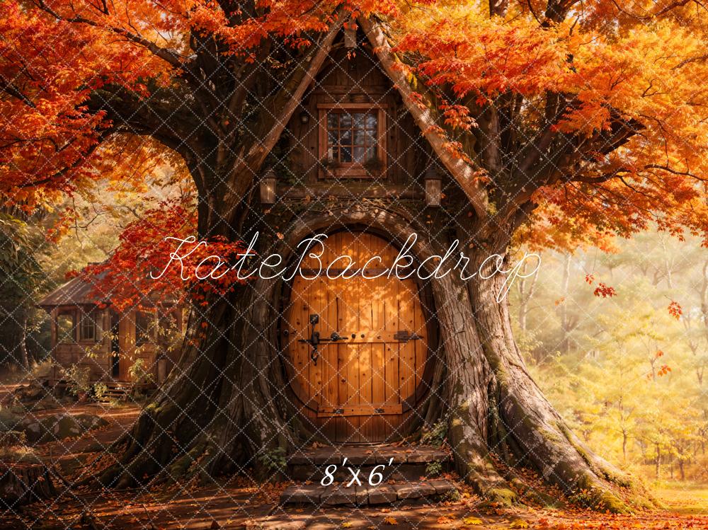Kate Autumn Maple Leaves Treehouse Forest Backdrop Designed by Emetselch -UK