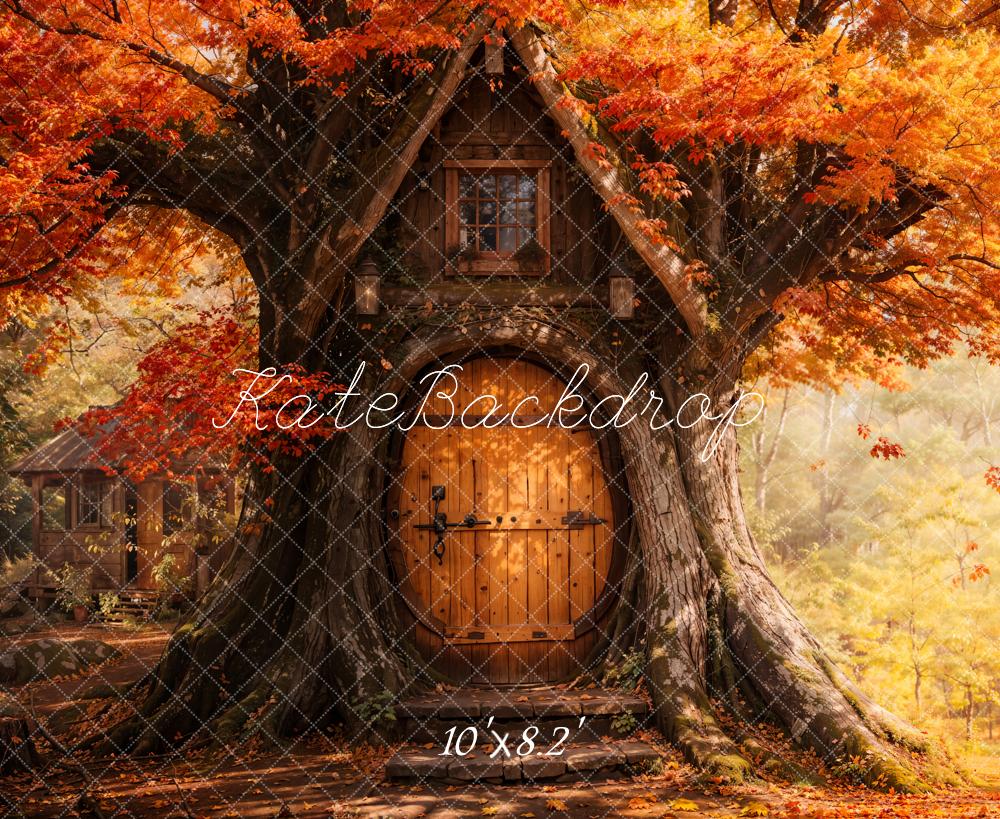 Kate Autumn Maple Leaves Treehouse Forest Backdrop Designed by Emetselch -UK