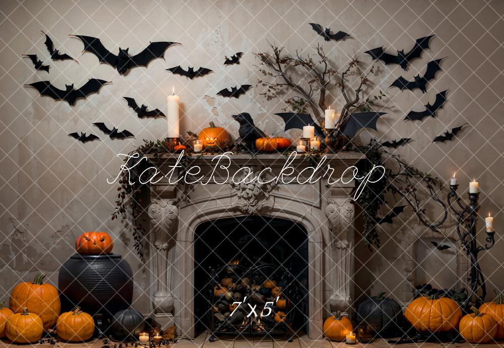 Kate Halloween Bat Gray Fireplace Backdrop Designed by Emetselch