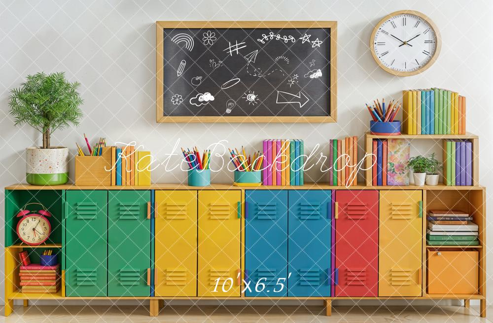 Kate Back to School Colorful Lockers Chalkboard Books Backdrop Designed by Emetselch -UK