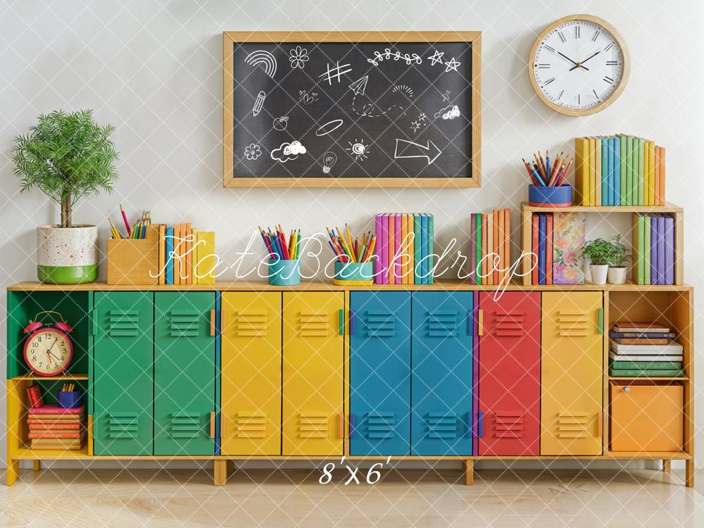 Kate Back to School Colorful Lockers Chalkboard Books Backdrop Designed by Emetselch -UK