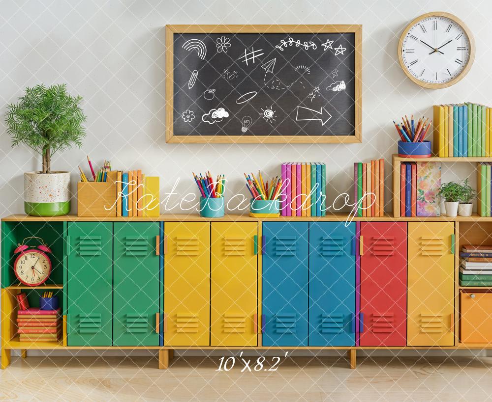 Kate Back to School Colorful Lockers Chalkboard Books Backdrop Designed by Emetselch -UK