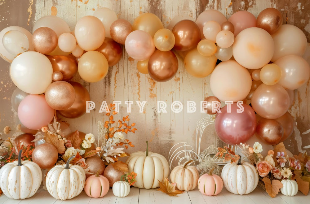 Kate Boho Autumn Balloon Arch Pumpkins Backdrop Designed by Patty Robert -UK