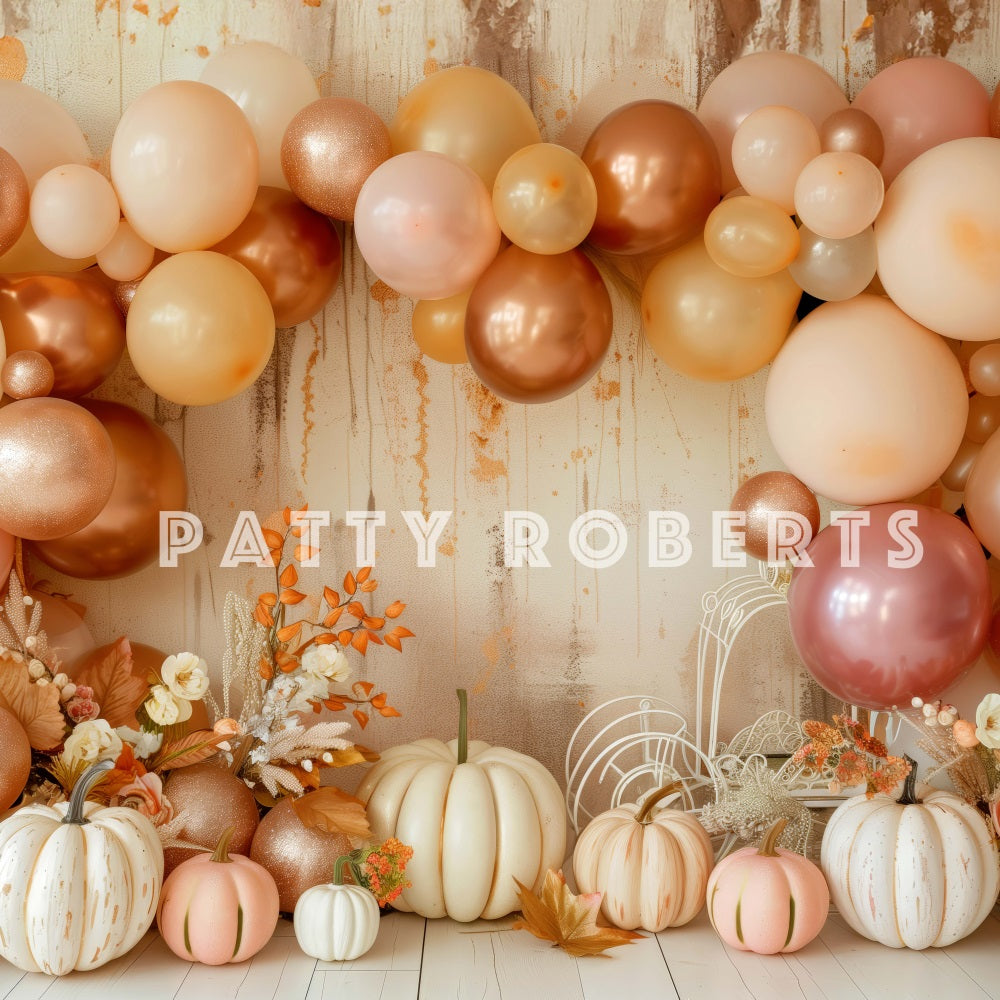 Kate Boho Autumn Balloon Arch Pumpkins Backdrop Designed by Patty Robert -UK