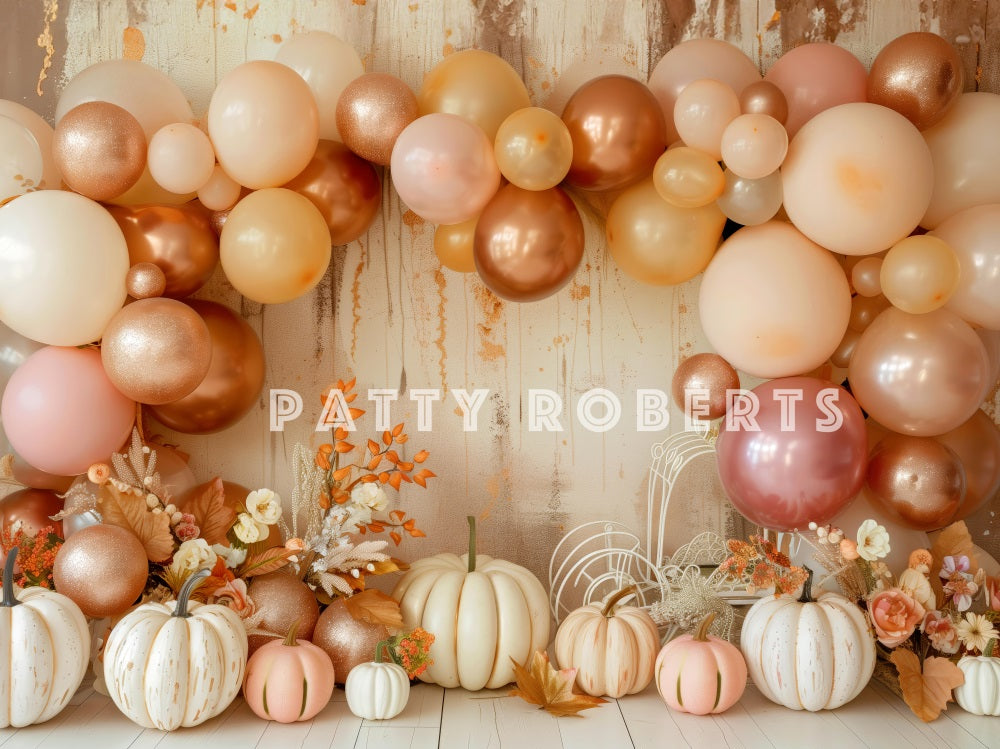 Kate Boho Autumn Balloon Arch Pumpkins Backdrop Designed by Patty Robert -UK