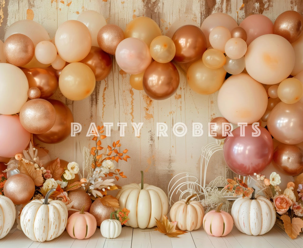Kate Boho Autumn Balloon Arch Pumpkins Backdrop Designed by Patty Robert -UK