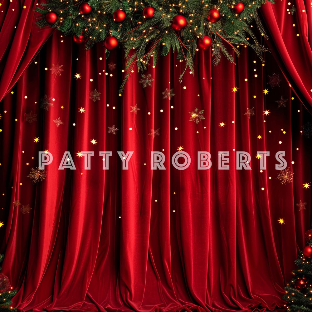 Kate Christmas Tree Red Velvet Curtains Backdrop Designed by Patty Robert -UK