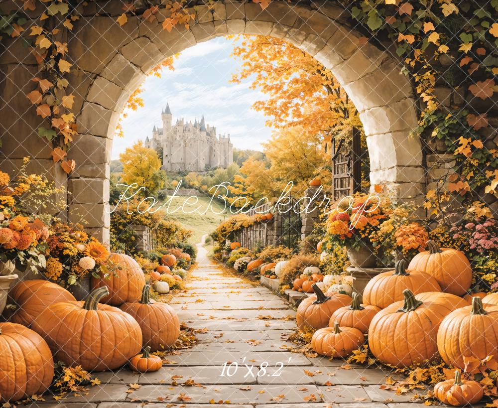 On Sale Kate Autumn Stone Arch Pumpkin Castle Backdrop Designed by Emetselch -UK