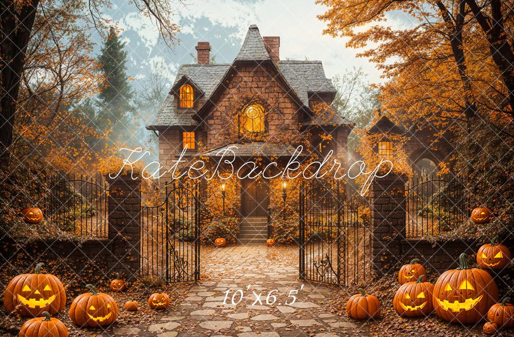 Kate Halloween Autumn House Maple Tree Backdrop Designed by Emetselch -UK