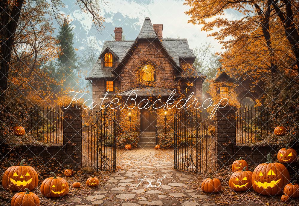 Kate Halloween Autumn House Maple Tree Backdrop Designed by Emetselch -UK