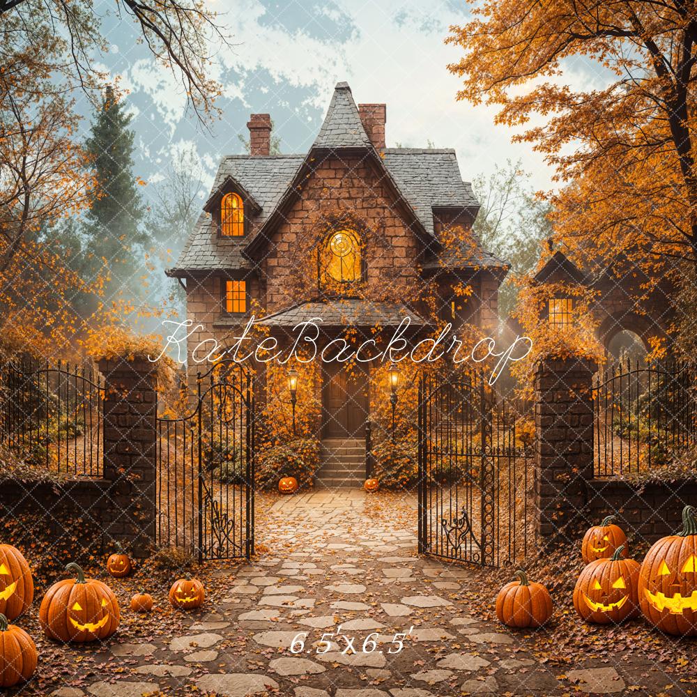 Kate Halloween Autumn House Maple Tree Backdrop Designed by Emetselch -UK