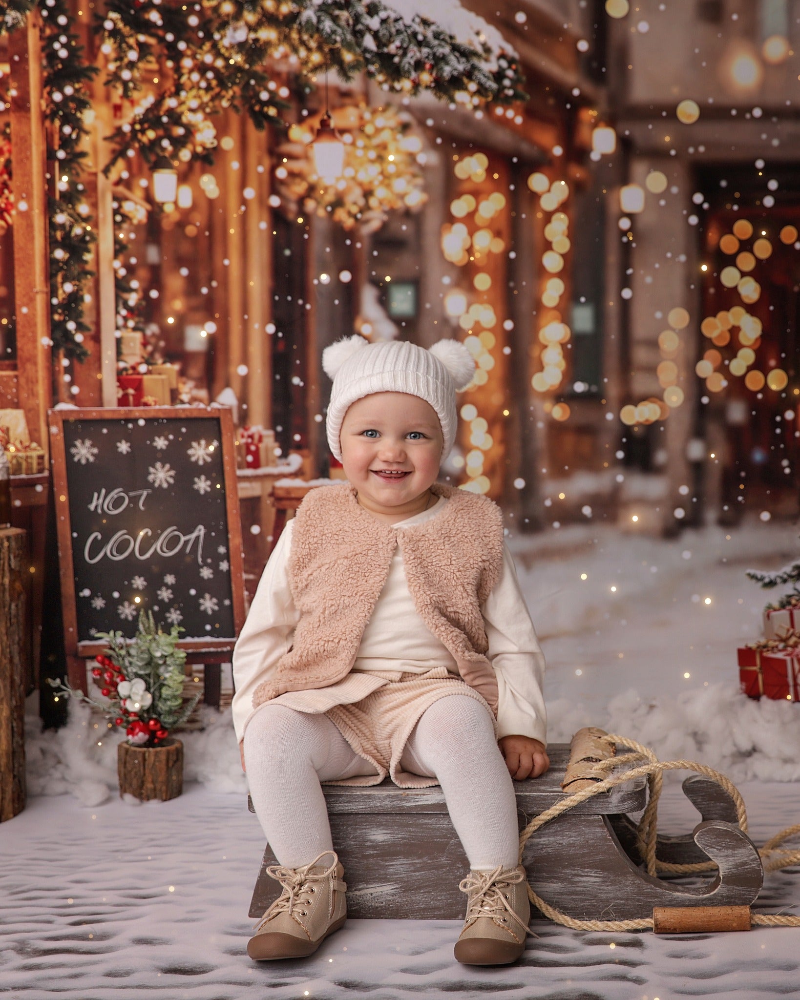 Lightning Deals Kate Christmas Tree Street Hot Cocoa Shop Backdrop Designed by Emetselch -UK