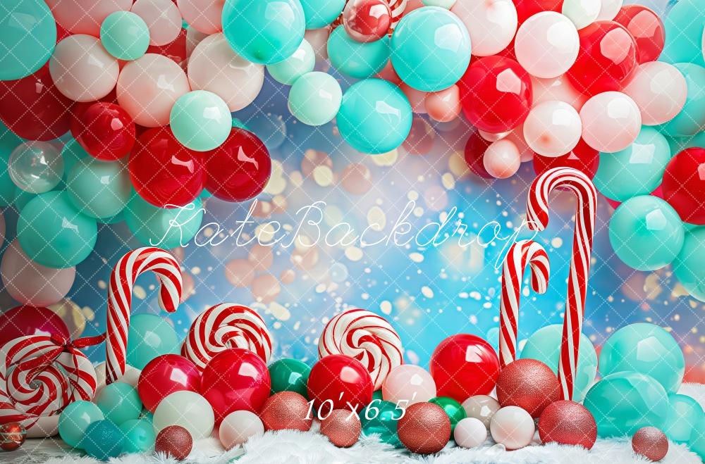 Kate Christmas Red Blue Balloon Arch Candy Cane Backdrop Designed by Patty Robert -UK