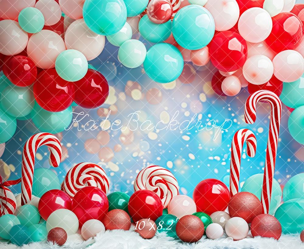 Kate Christmas Red Blue Balloon Arch Candy Cane Backdrop Designed by Patty Robert -UK