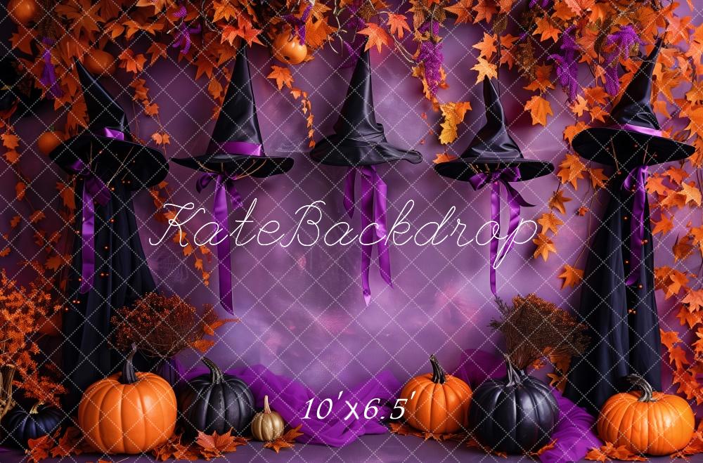 Kate Halloween Witchy Hat Purple Wall Backdrop Designed by Patty Robert -UK