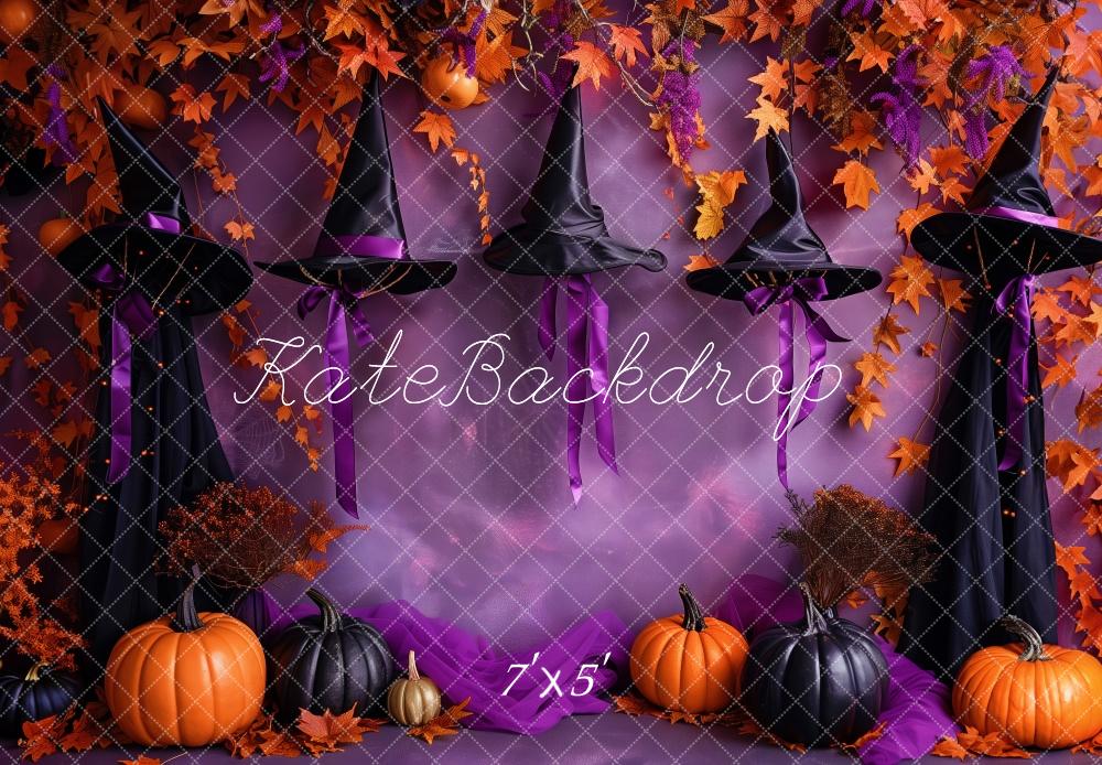 Kate Halloween Witchy Hat Purple Wall Backdrop Designed by Patty Robert -UK
