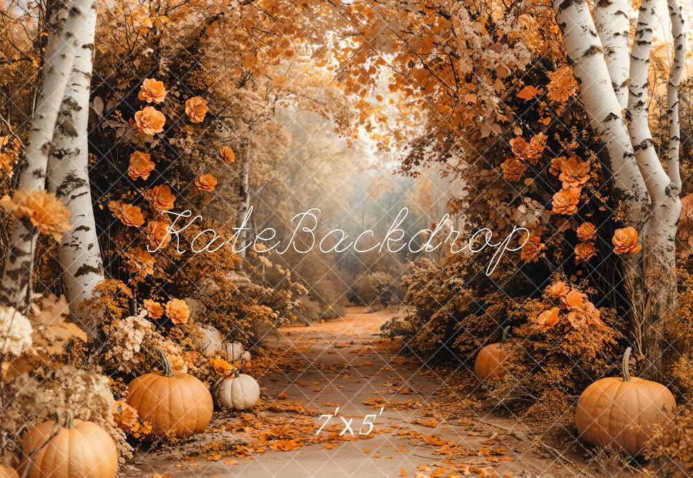 Kate Autumn Maple Forest Flowers Pumpkin Backdrop Designed by Emetselch -UK